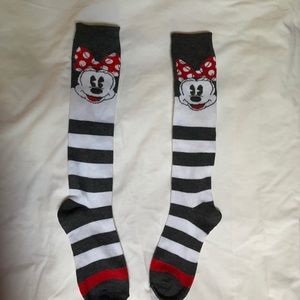 Minnie Mouse socks.  Never worn. Gray white, red.